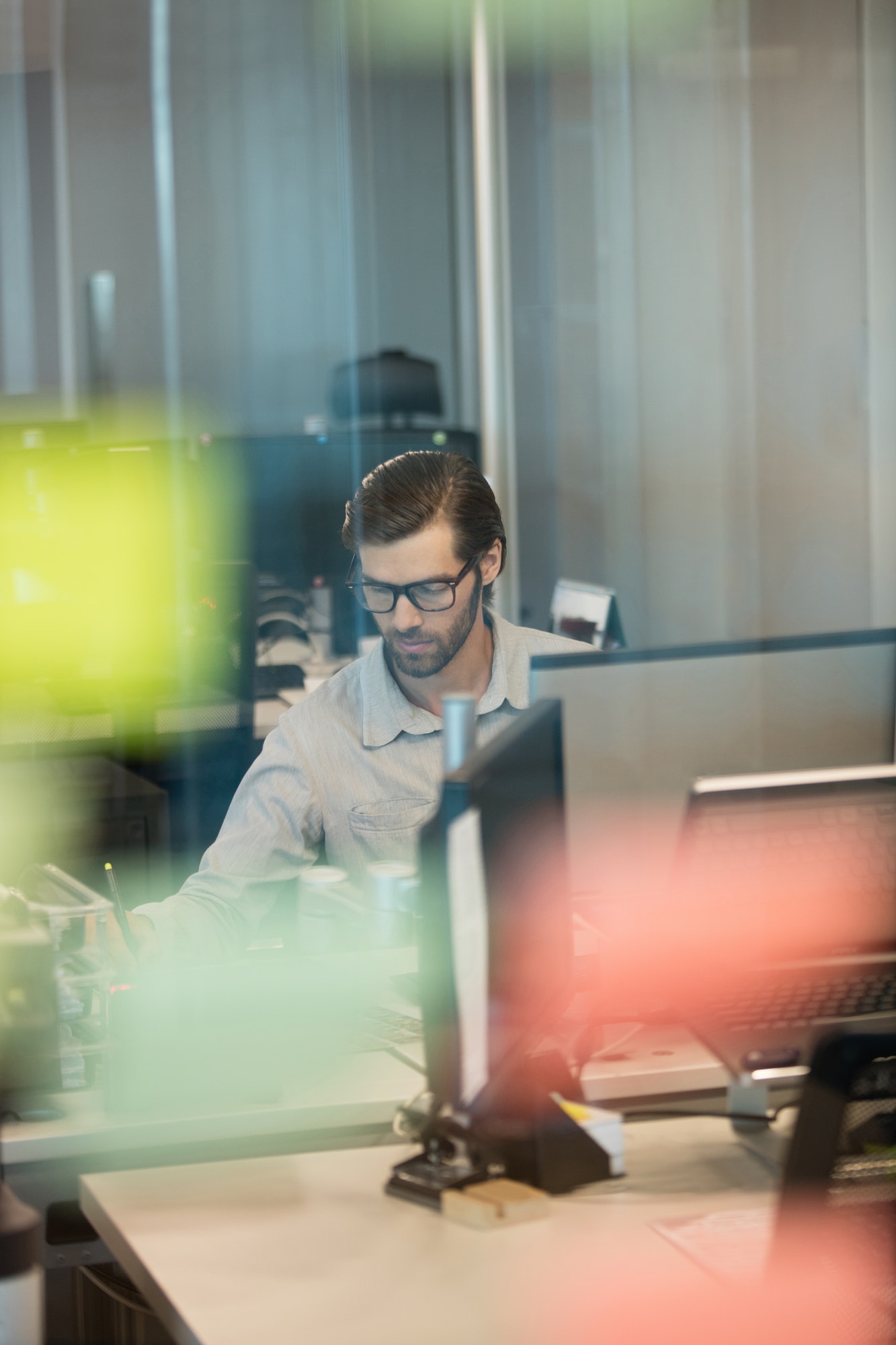 Concentrated businessman working at office